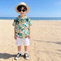 Korean style boys' summer outfit: floral shirt set for toddlers and young children - collared printed short-sleeve shirt + rolled-hem white shorts two-piece set