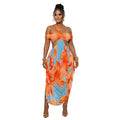 C7731 cross-border    new women's mid-summer sexy chic beach print dress