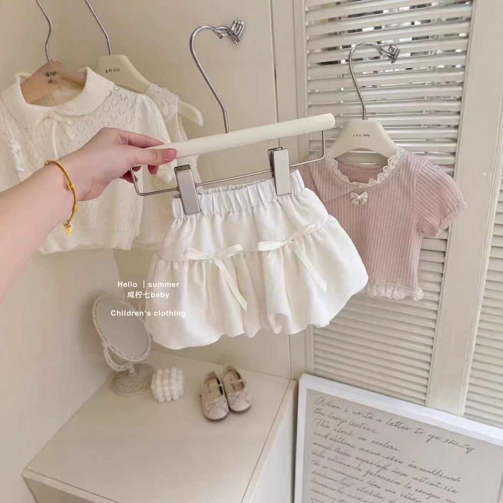 【dropshipping】girls' summer cute lace trim top sweet outfit  new style kids baby fashionable set