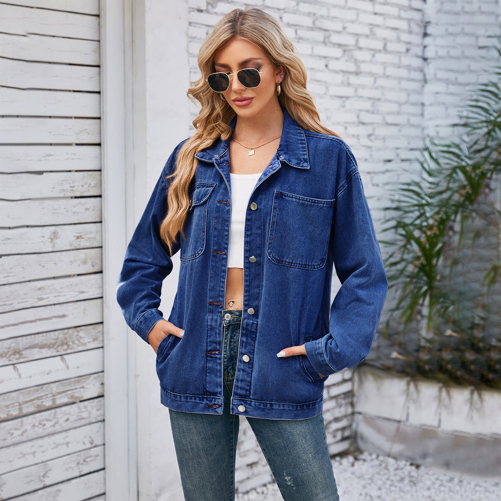 Wish european and american cross-border foreign trade  new women's clothing  new retro washed denim jacket tops