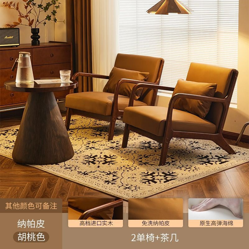 Balcony tea table and chair combination small apartment one table and two chairs household solid wood simple three-piece set reading and drinking tea cp