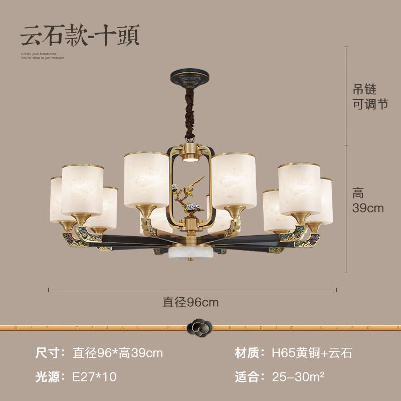 [All copper + Spanish marble] New Chinese chandelier 2024 new high-end Chinese style home living room lamp