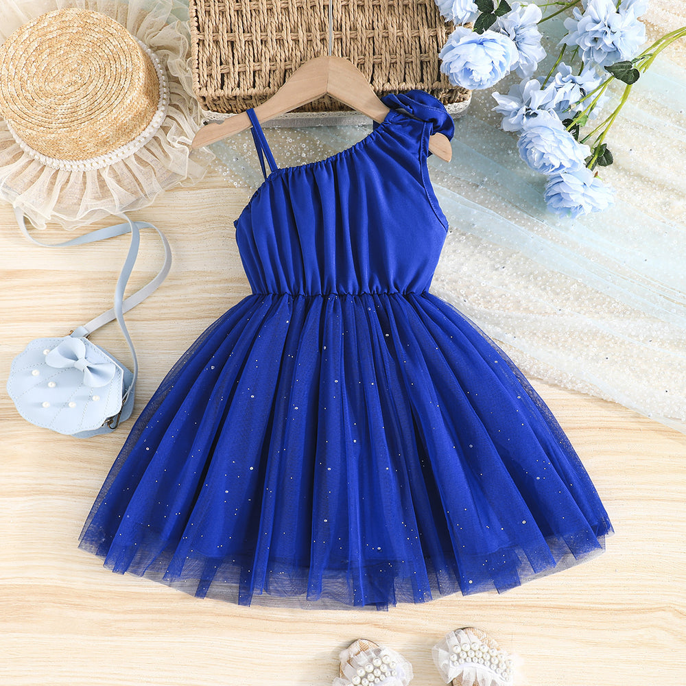 exclusive: 3d floral mesh one-shoulder dress