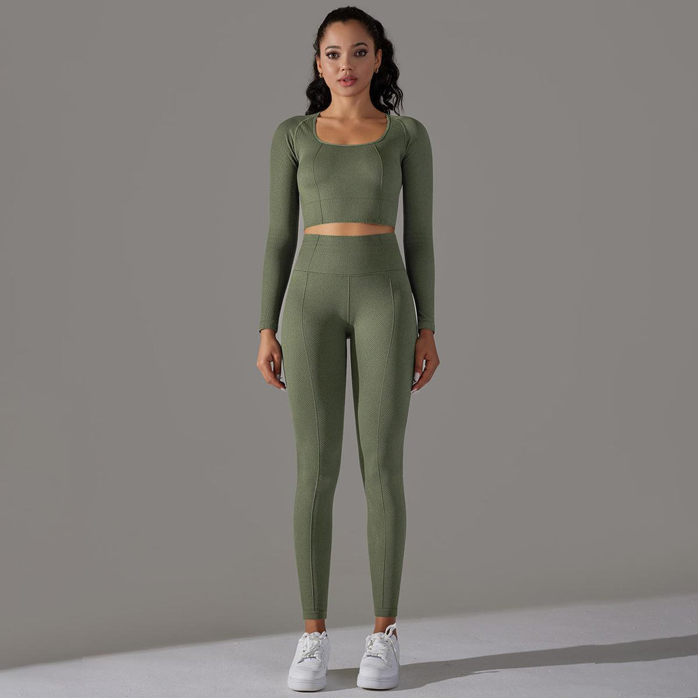 new arrival seamless jacquard knitting yoga wear breathable tight sports suit high waist hip lifting running fitness wear