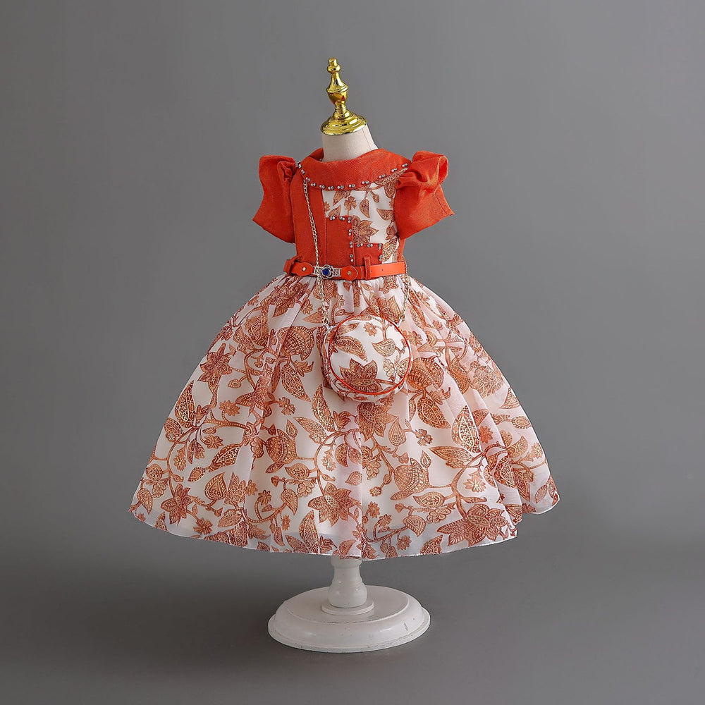 wholesale of ready-to-ship children's formal dresses, chiffon princess dresses with matching bags, girls' dresses