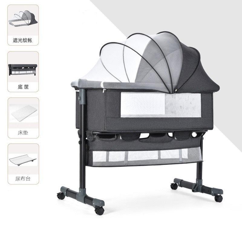 Newborn multifunctional crib convertible to big bed, baby bed, bassinet, foldable, mobile, adjustable height, portable