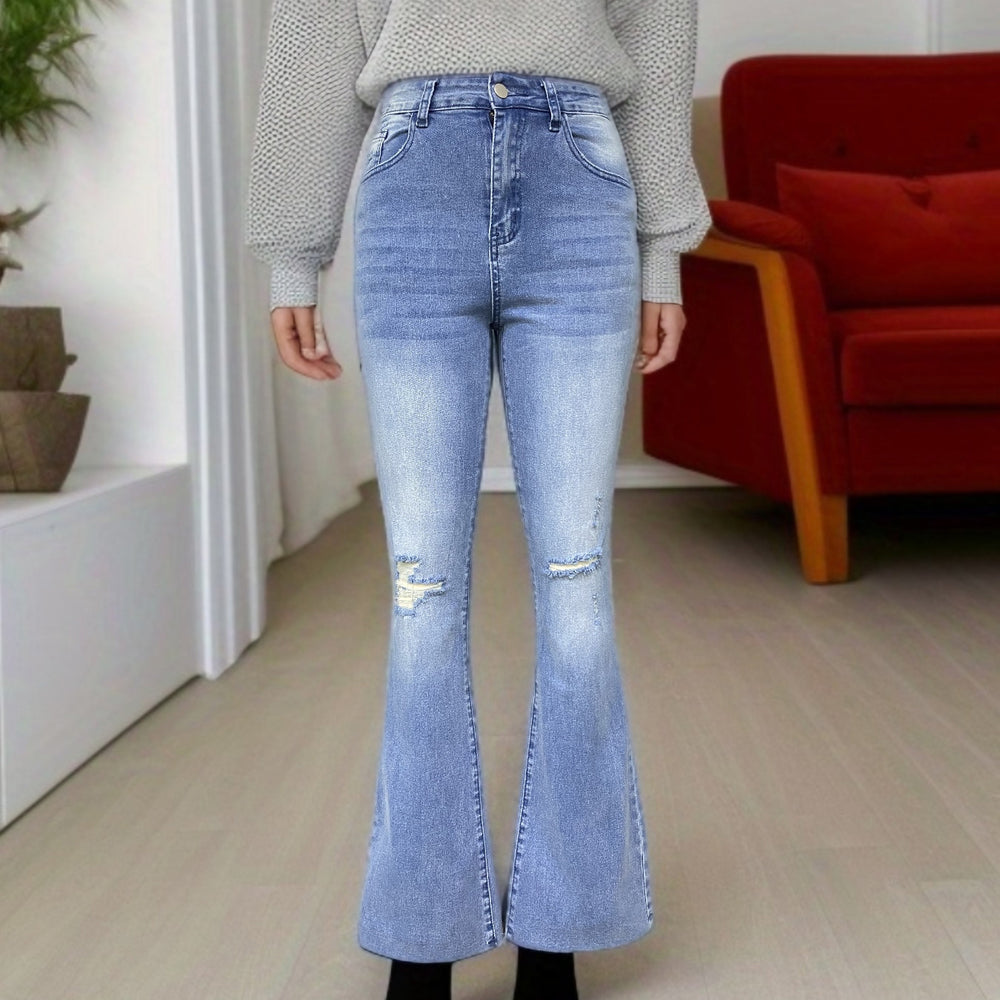 Women's denim jeans for export,  new collection: european and american style, stretch, washed, distressed, slightly flared, elegant commuter jeans