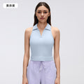 Polo collar sports bra for women with padded cups, yoga tank top, shockproof, push-up, side boob coverage, fitness bra d26026