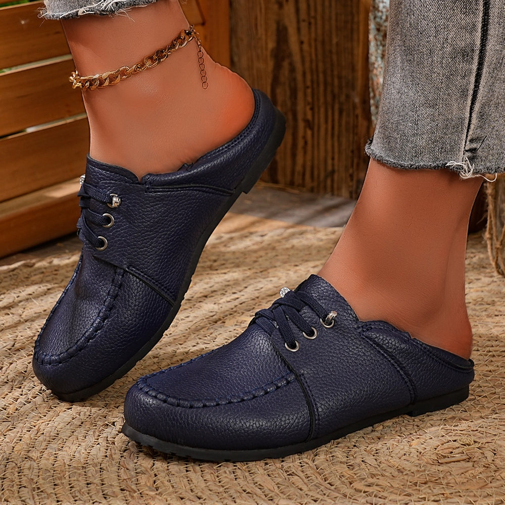 new cross-border retro soft leather soft sole non-slip middle-aged and elderly women's two-wear flats, moccasin shoes
