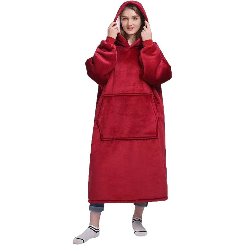 Thickened nightgown fleece lazy pullover tv blanket flannel pajamas hooded long120cm150cm