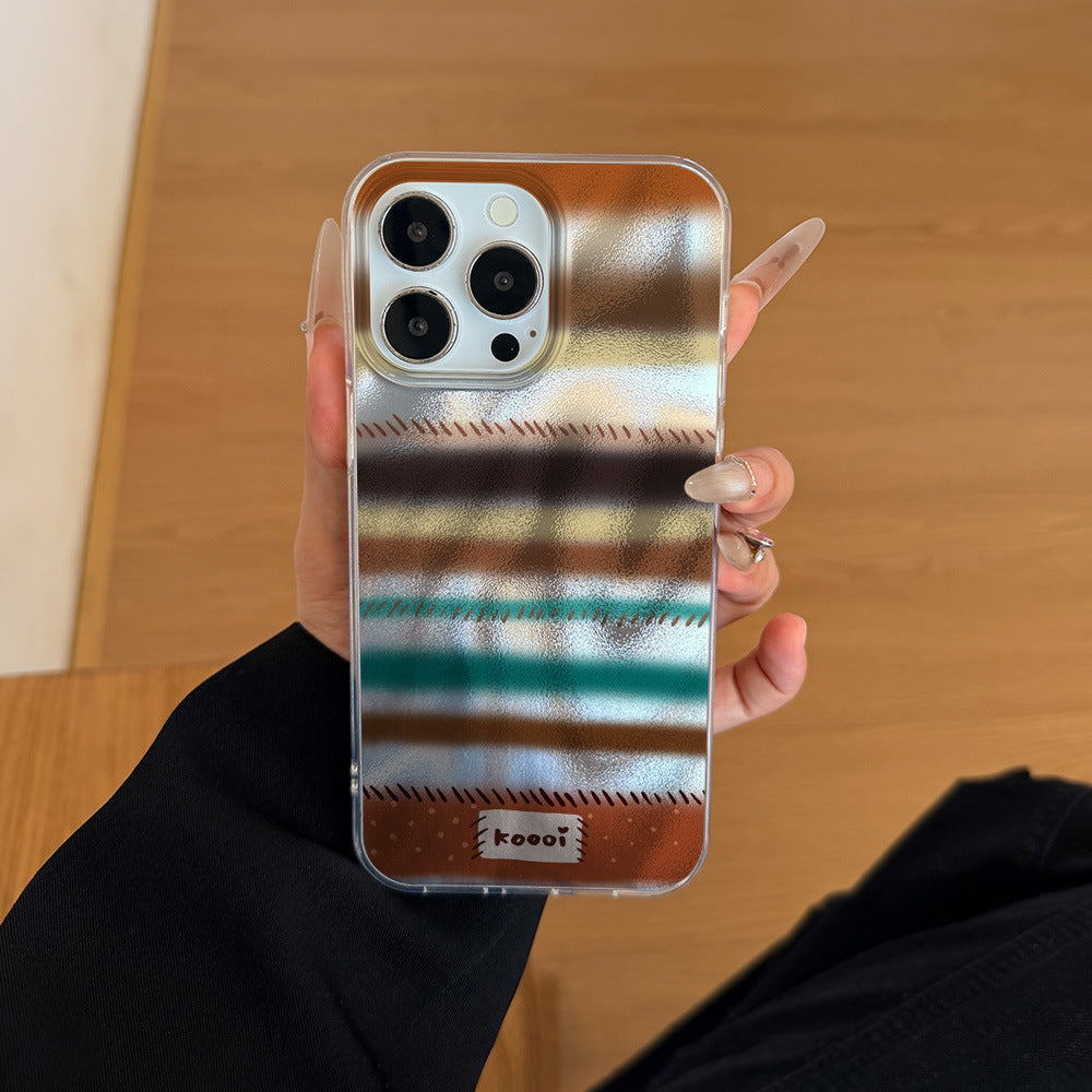 Colorful striped tin foil case suitable for apple 17promax mobile phone case streamer iphone16/13 frosted hard case