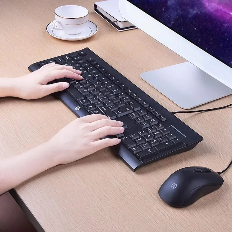 Hp km100 wired mouse and keyboard usb combo set - desktop & laptop compatible - business office keyset