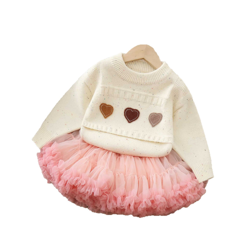 Kids' sweater  autumn/winter new collection tutu skirt set - baby girl knitted sweater & heart print princess dress set