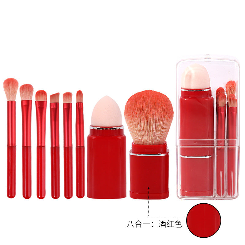 New 8-in-1 square makeup brush set - mini travel size, portable, retractable blush brush, eyeshadow brush, and makeup brush set