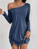 spring and summer new european and american long sleevesloosepure color t-shirt casualdress women's clothing