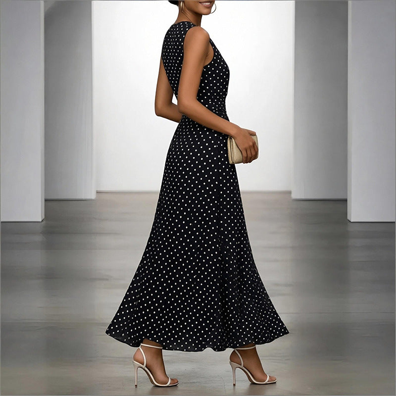 women's summer new arrivals:  cross-border fashion - elegant, figure-flattering, tie-waist polka dot dress (us/europe style)