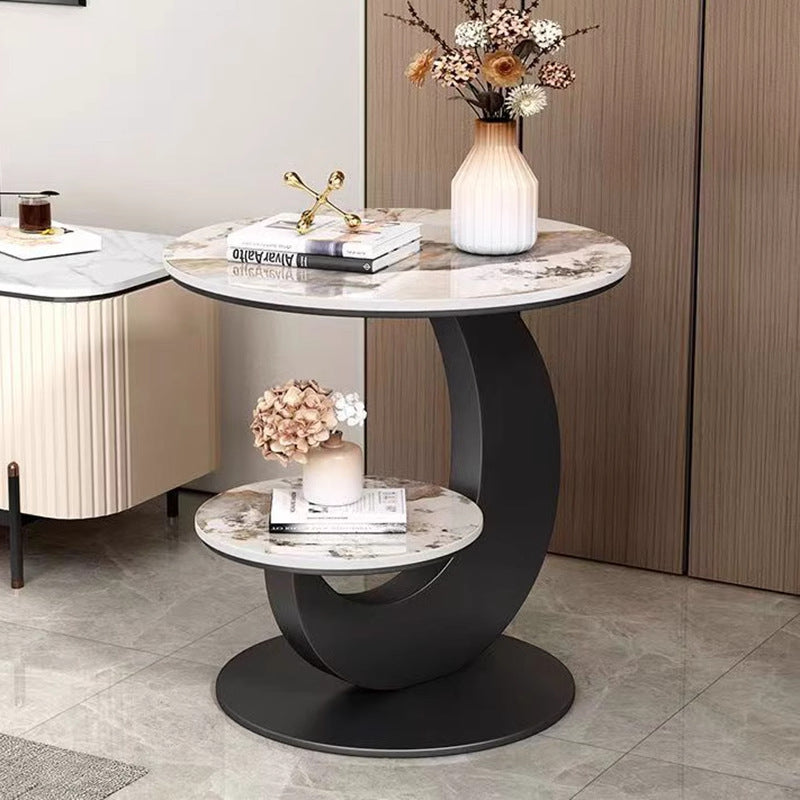 Accessible luxury slate sofa side table casual modern double-layer corner table small round table creative balcony coffee table bedside table round table