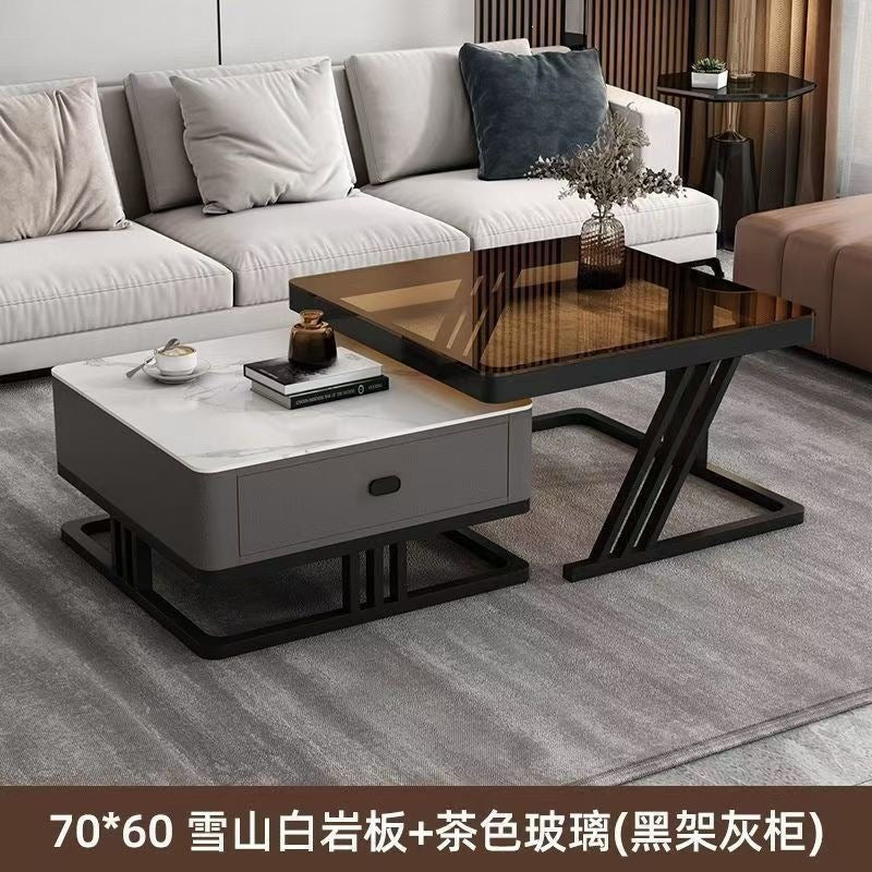 Modern minimalist extendable coffee table, luxury home rock slab coffee table, minimalist small apartment square modular coffee table