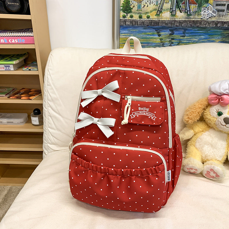 Korean style ins-style bowknot polka dot cute girly backpack - fresh & chic backpack for middle school and college girls