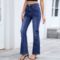 Fashion cross-border export  new arrival  low waist washed casual slightly flared high elastic silm denim pants for women