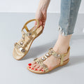 New summer flat heel retro ethnic open-toe sandals women's plus size beach shoes studded sandals