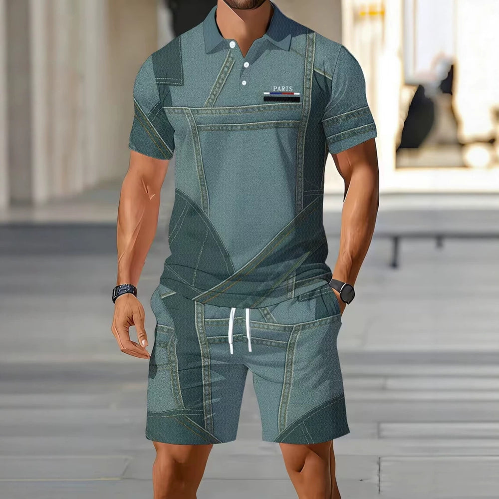 hot-selling men's polo shirt set, new summer two-piece casual short-sleeve and shorts set, dropshipping available