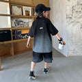 Boys'  summer starry sky casual short-sleeve t-shirt and shorts set - loose fit, round neck, trendy star pattern top