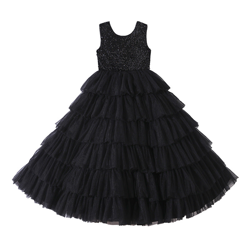 European and american custom girls' formal dress - deep v-back, puffy princess style, children's cake dress, ages 3-6