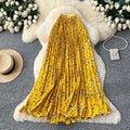 K-style floral high waist elastic waist a-line pleated skirt women's spring summer mid-length skirt slimming look large swing work clothing skirt