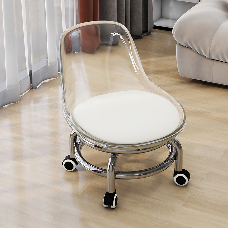 Influencer-approved rolling stool: the perfect low seat for baby care, featuring acrylic transparent design for toddlers learning to walk