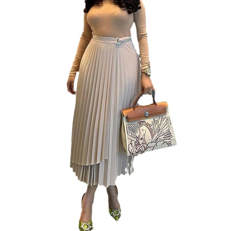 European and american style women's summer  new arrival: high-waisted, slimming, tie-waist, asymmetrical midi a-line skirt