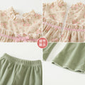 Girls' spring/autumn  new collection: country chic floral princess dress with lace trim - pink peach blossom kids' clothing