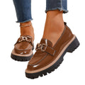 plus size british style metal chain low ankleflatsautumnew arrivalthick sole slip-on small leather shoes for women