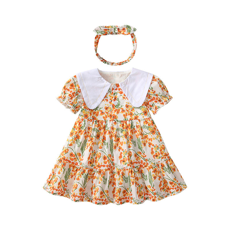 Girls' dress, category a,  short-sleeve baby dress, girls' summer dress, children's square neck baby birthday princess dress
