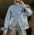 cross-border independent station  street motorcycle washed stand collar denim short jacket loose denim outwear