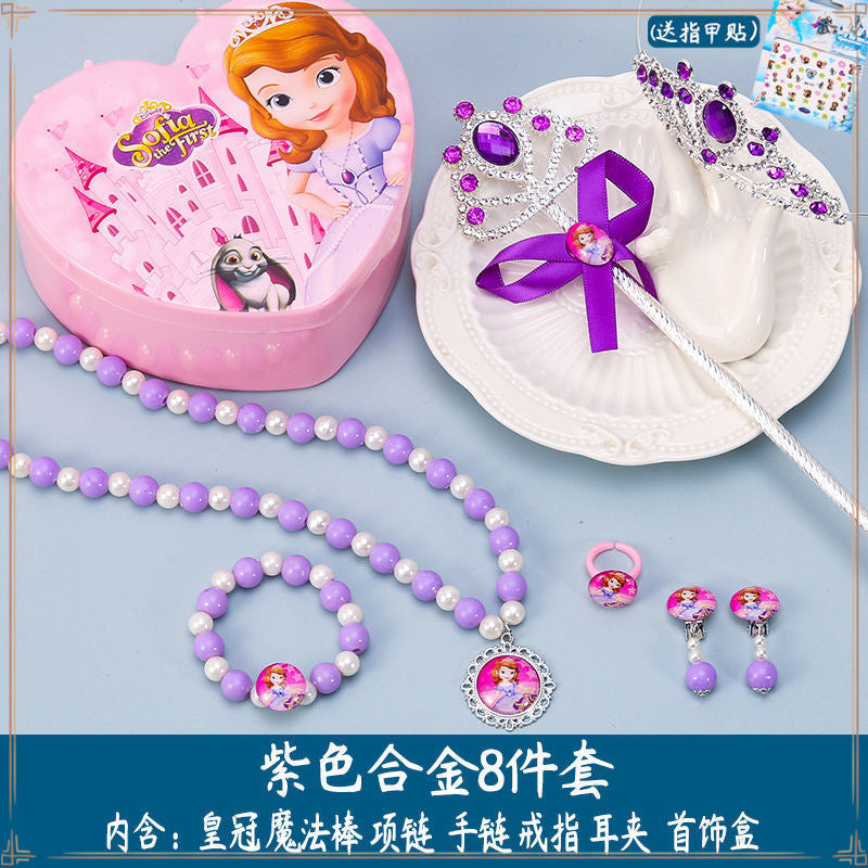 Crown Tiara Children's Little Princess Crown Magic Wand Hair Accessories Set Princess Elsa Necklace Girls Jewelry Box