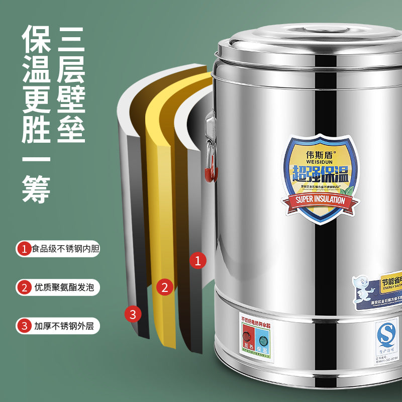 Insulated bucket for stall setting, special canteen food warmer, stainless steel insulated soup bucket, commercial heating and cooking bucket wholesale