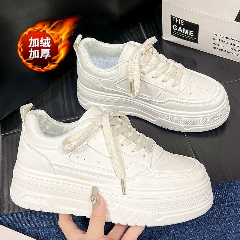 Thick solewhite shoes women's 2026 autumn winter new arrivaleasiest for matchheight increasing sneakers women's fleece-linedcasual sports shoes