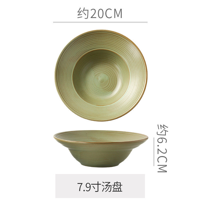 Retro style ceramic kiln straw hat plate restaurant hotel for home threaded pasta plate japanese style fruit salad dessert plate