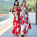 2025 new spring/summer off-the-shoulder v-neck women's camisole printed fairycore long elegant gown maxi dress