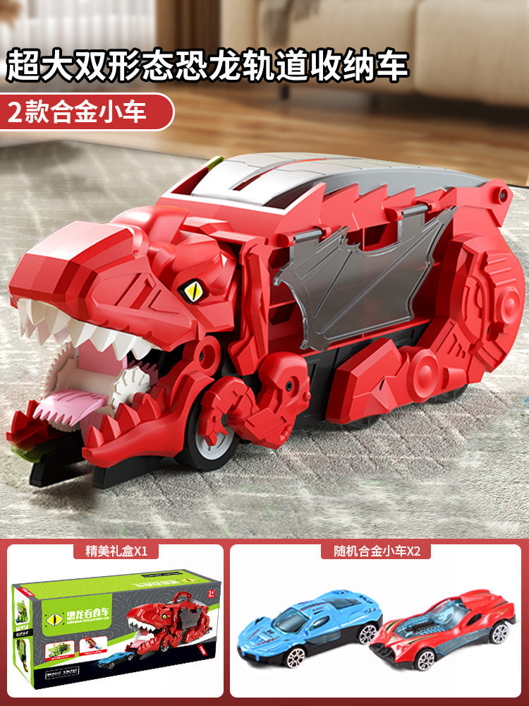 New dinosaur swallowing car attack Tyrannosaurus rex swallowing deformation toy puzzle children can store inertia scooter