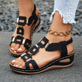 Elastic slip-on sandals for women, new summer  collection, plus size wedge heel, open-toe design with metal embellishments