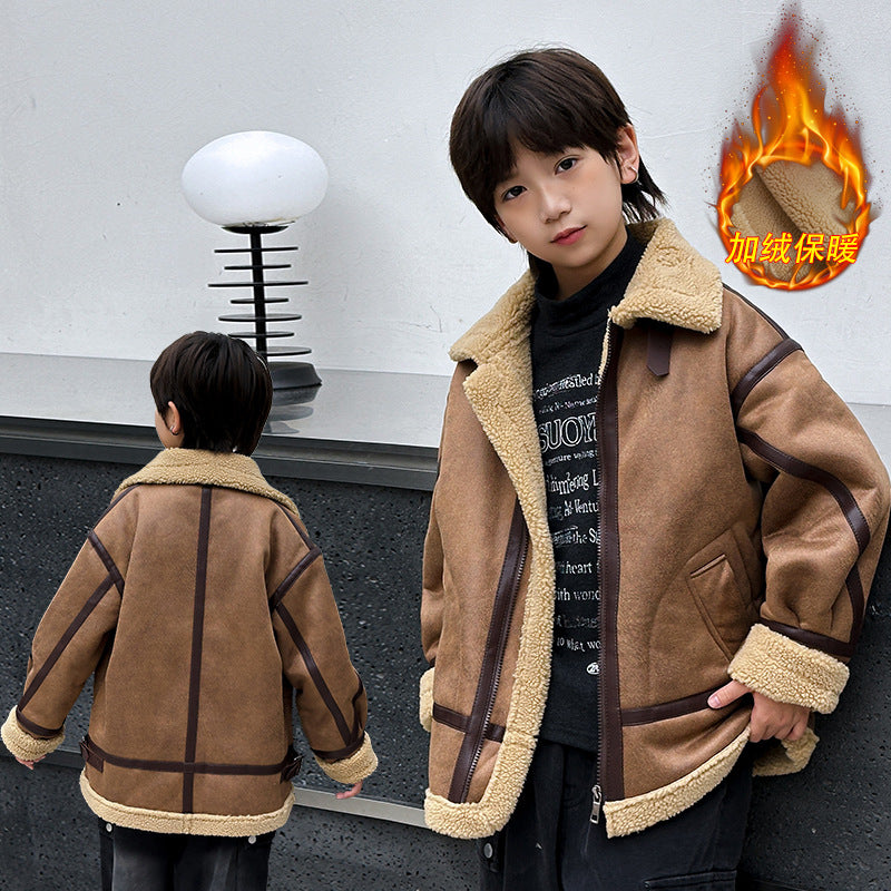 Baby boy winter casualoutwearnew arrivalchildren's stylefleece-linedthickenedboysjackettopstrendy