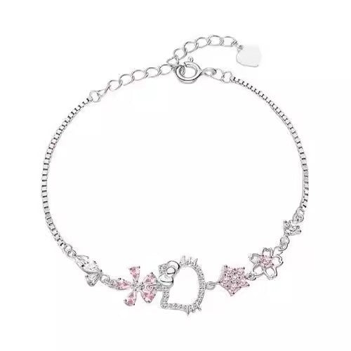 Early spring cat pink diamond cherry blossom bracelet - women's lightweight luxury, niche, high-end accessory, versatile best friend student new style bracelet