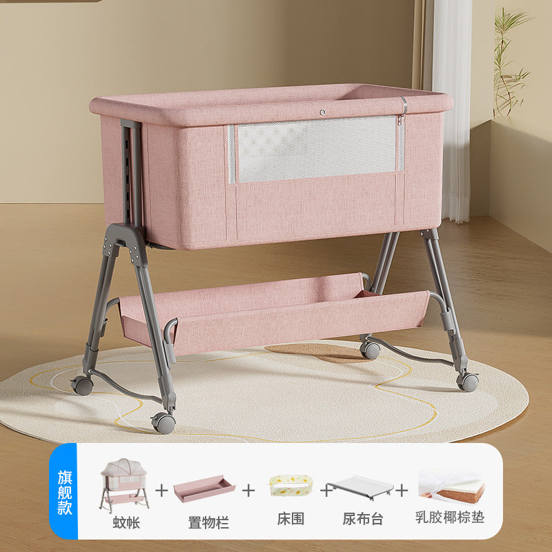 Baby crib: portable, foldable, multi-functional, adjustable height, seamless splicing, newborn-sized bassinet