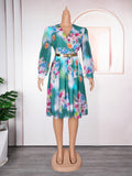 African  spring/summer new arrivals:  cross-border e-commerce women's plus size v-neck printed dress with belt
