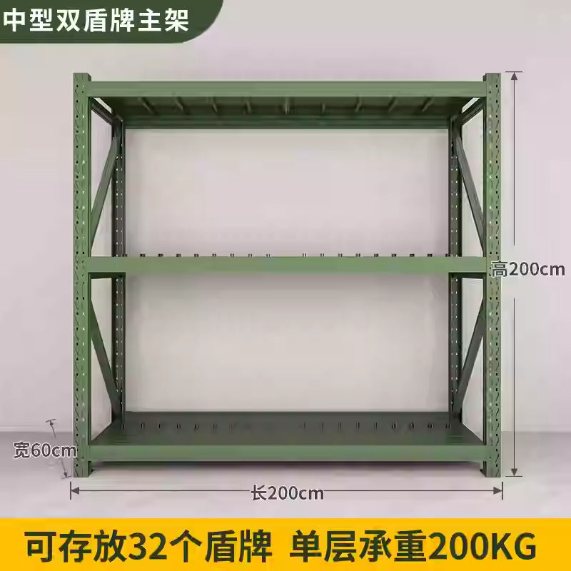 Army green shield, shovel, iron pick, material, barracks, security, combat readiness, warehouse, armed forces equipment, thickened storage shelves