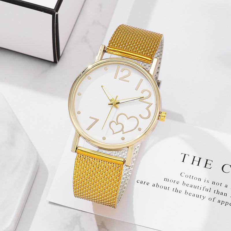 New arrival: women's casual fashion mesh strap heart-shaped watch - wholesale direct from manufacturer