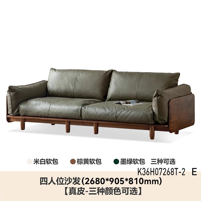 Bean bag sofa american retro oil wax living room medieval style three-person straight row small apartment first layer cowhide oil wax leather