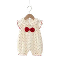 Newborn baby girl flutter sleeve heart romper - summer lightweight heart & bowknot peter pan collar bodysuit